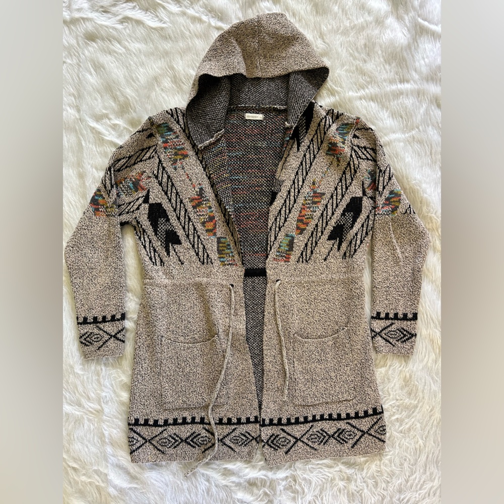And the Why Colorful Hooded Tribal Knit Sweater